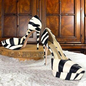 Jessica Simpson Black White Genuine Hair Calf Zebra Print Rinah2 Platform Pump